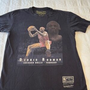 Mitchell & Ness Black T-Shirt with Dennis Rodman Graphic